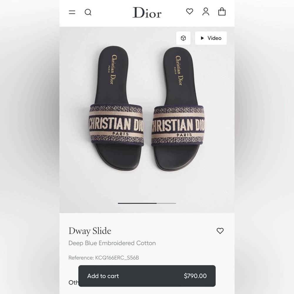 Christian Dior Dway Slides Deep Blue Embroidered Cotton Sandals Size 37.5 - Picture 8 of 8